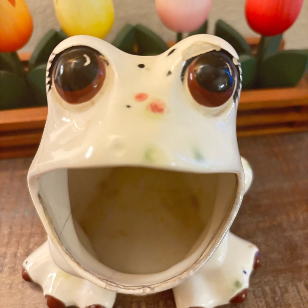 Vtg Retro Big Wide Mouth Ceramic Frog Kitchen Sponge Sink Holder Hand painted - Picture 7 of 8